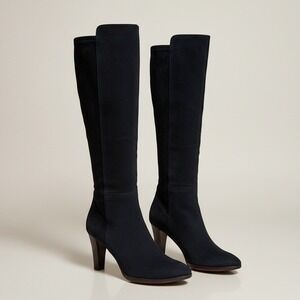 AQUATALIA Womens Black Suede Boots Knee High Almond Toe Weatherproof Dressy Heel
